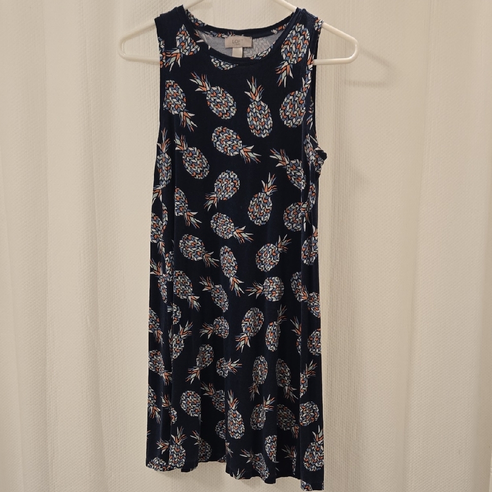 Navy Pineapple Print Sleeveless Dress